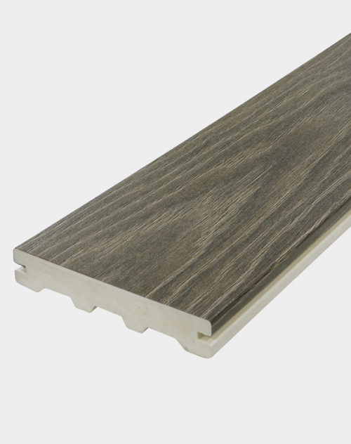 Planche Ashwood grise en PVC pour terrasse ou patio extérieur fini lustré et élégant durable et résistant aux intempéries